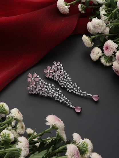 Dhiyona ST Rose Triangle American Diamond Hanging Earrings
