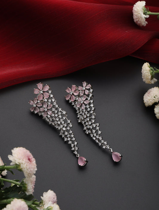 Dhiyona ST Rose Triangle American Diamond Hanging Earrings