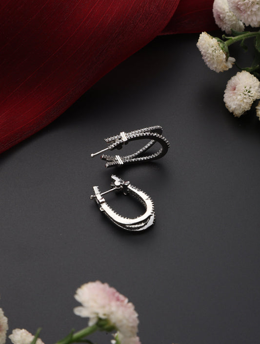 Dhiyona ST White Color American Diamond 2 Line Earring