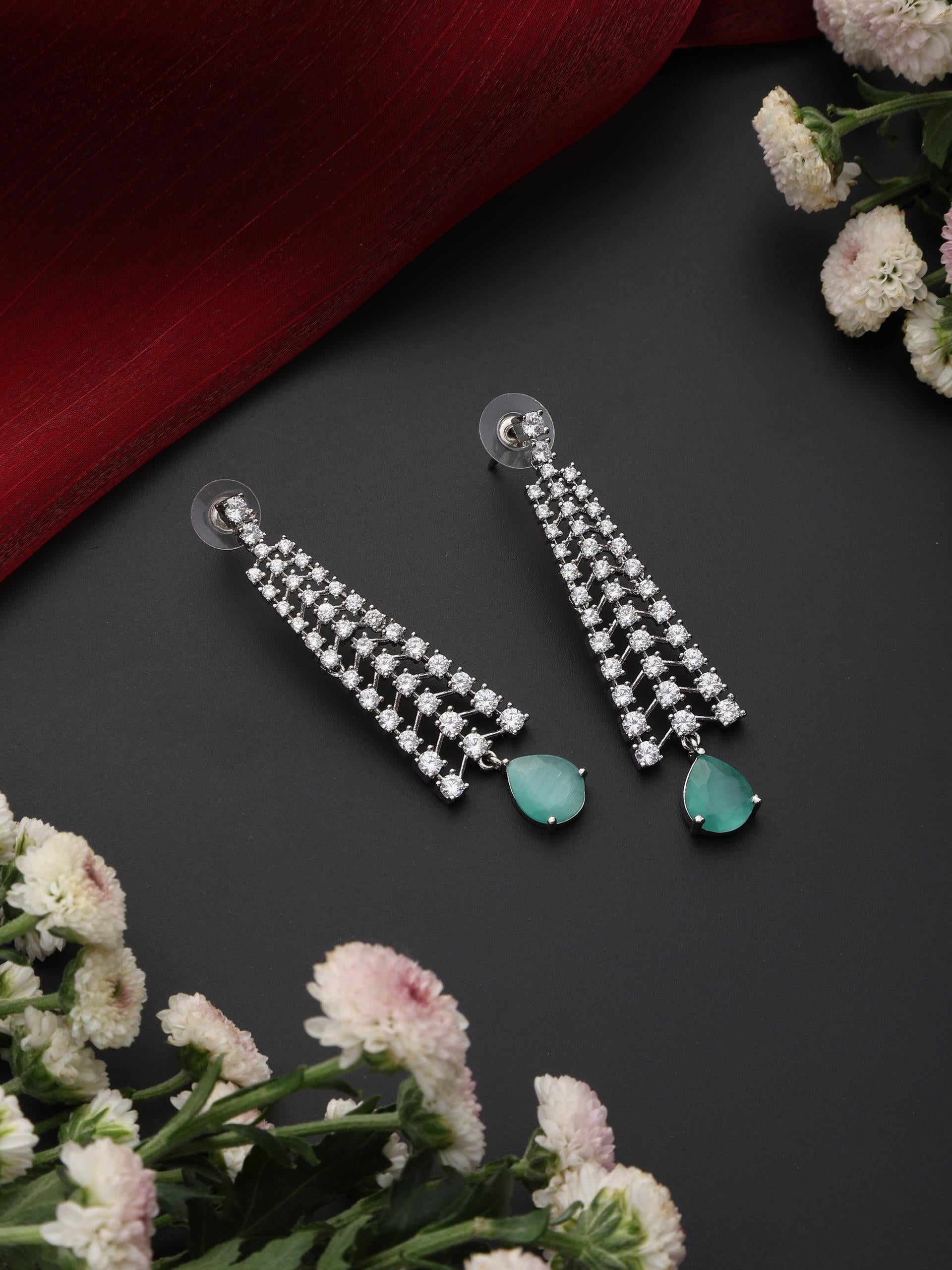 Dhiyona ST Diamond Lines With Turq Drop Earring