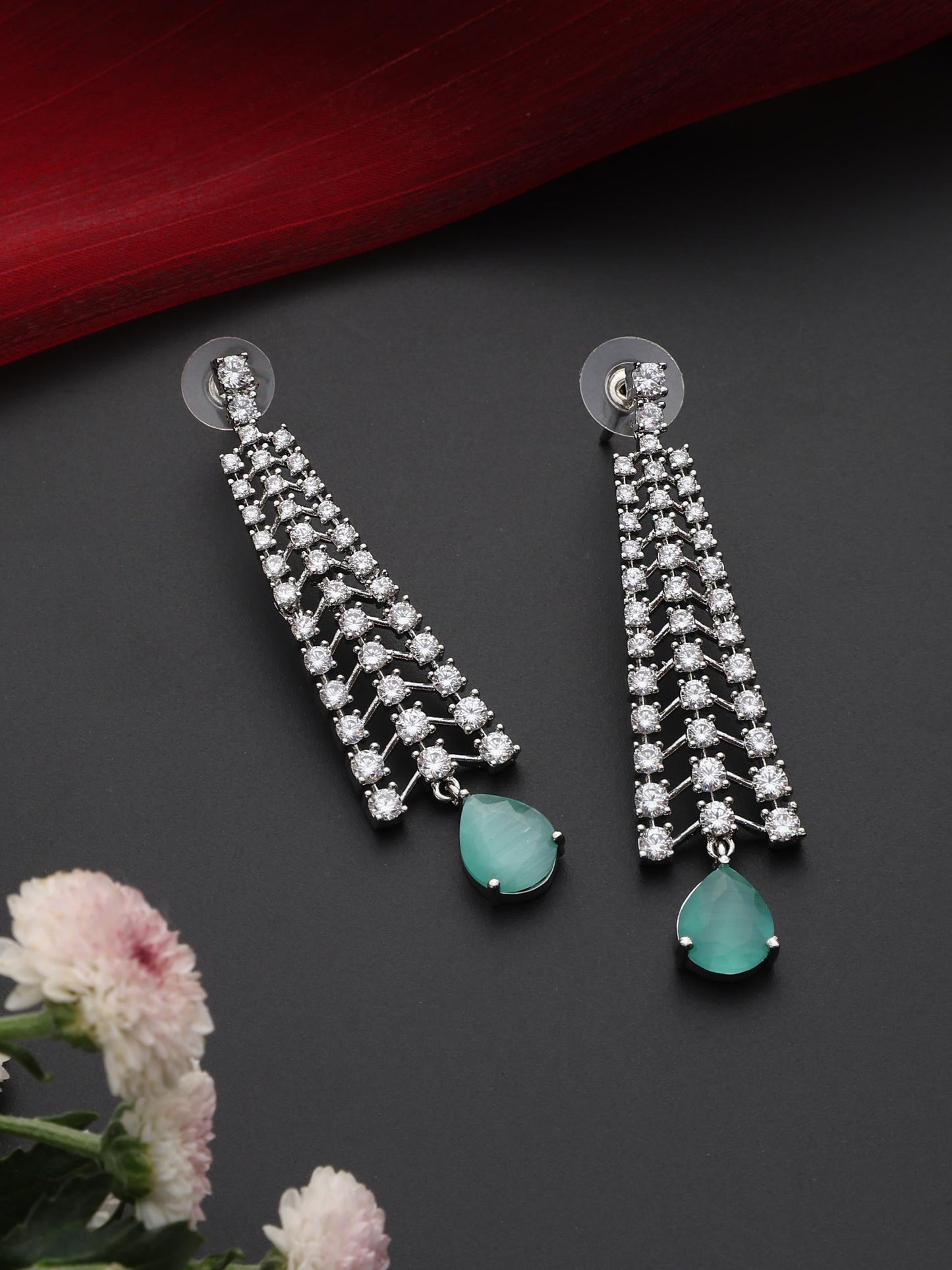 Dhiyona ST Diamond Lines With Turq Drop Earring