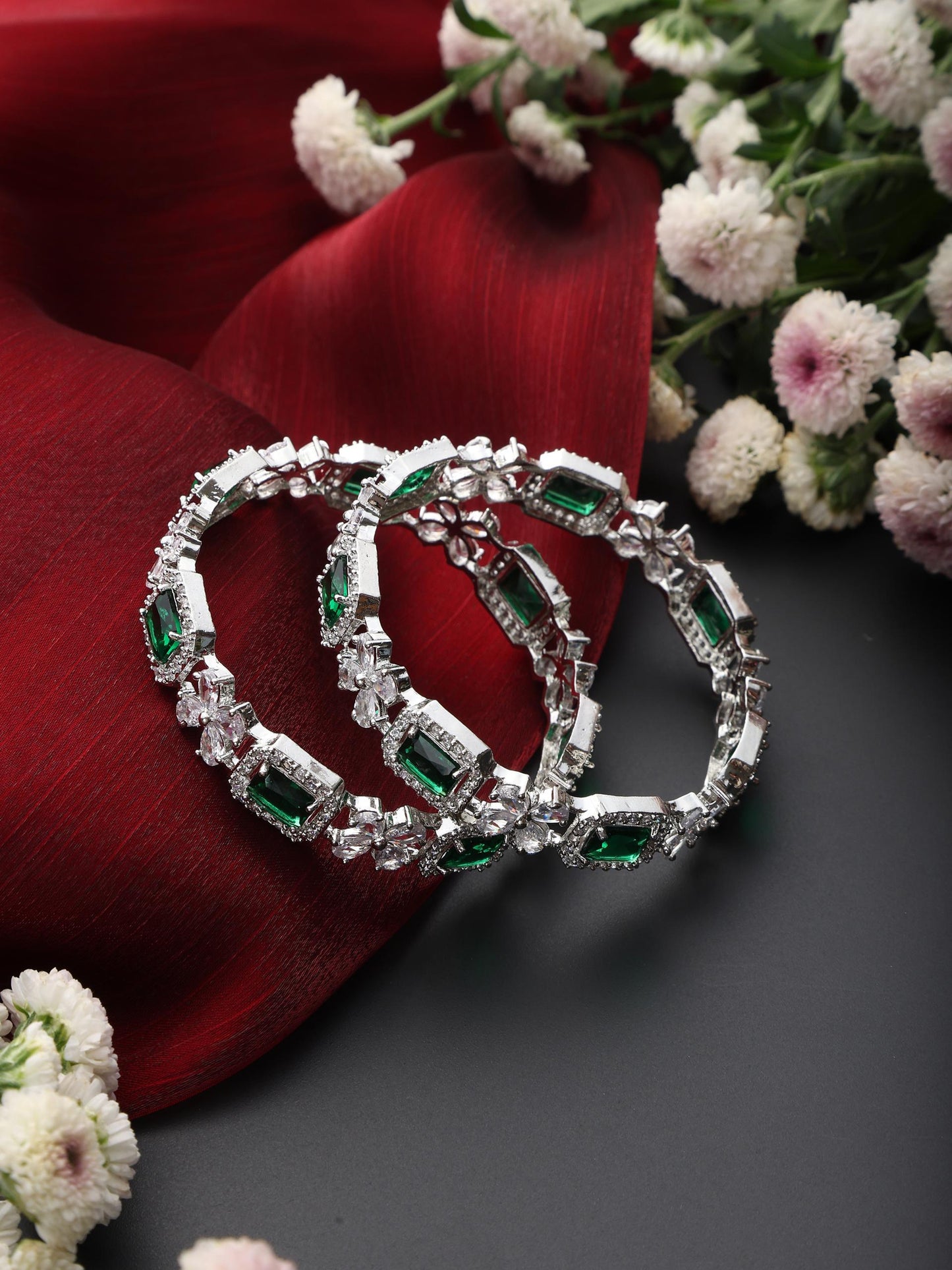 Dhiyona ST Emerald American Diamond Pair of Bangles