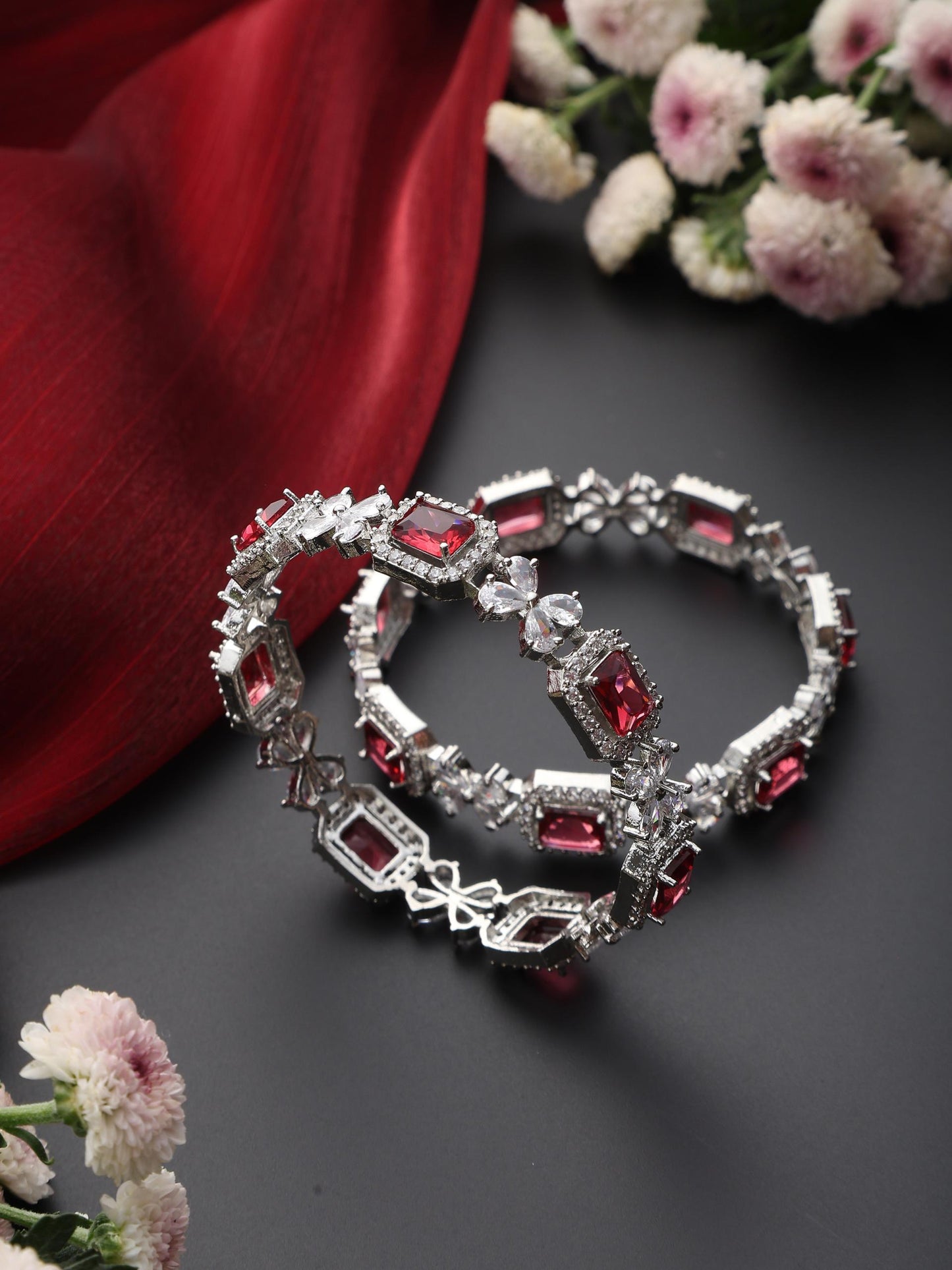 Dhiyona ST Ruby American Diamond Pair of Bangles