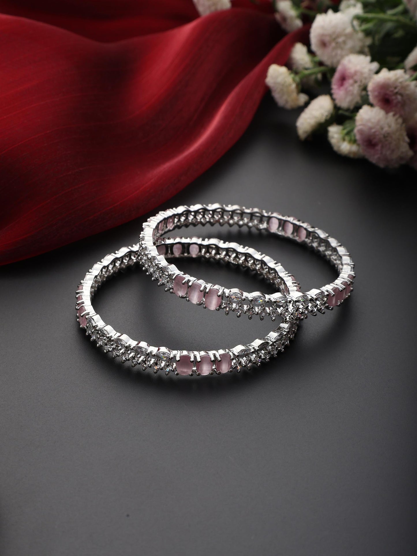 Dhiyona ST Pink American Diamond Pair of Bangles