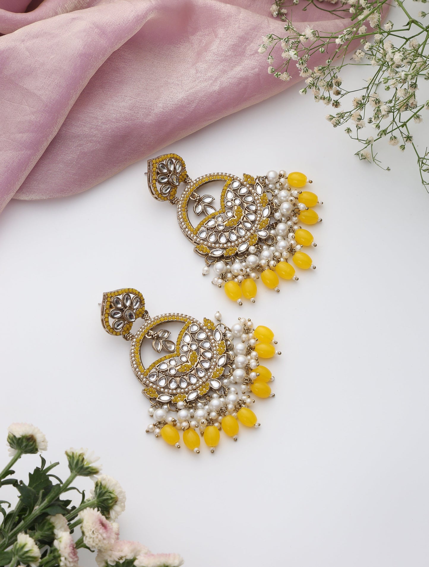 Dhiyona ST Yellow Color Kundan Earrings
