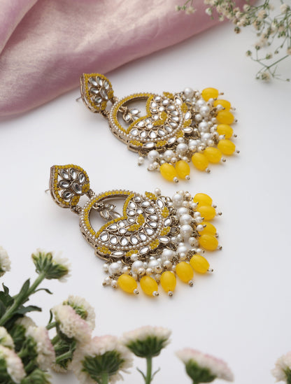 Dhiyona ST Yellow Color Kundan Earrings