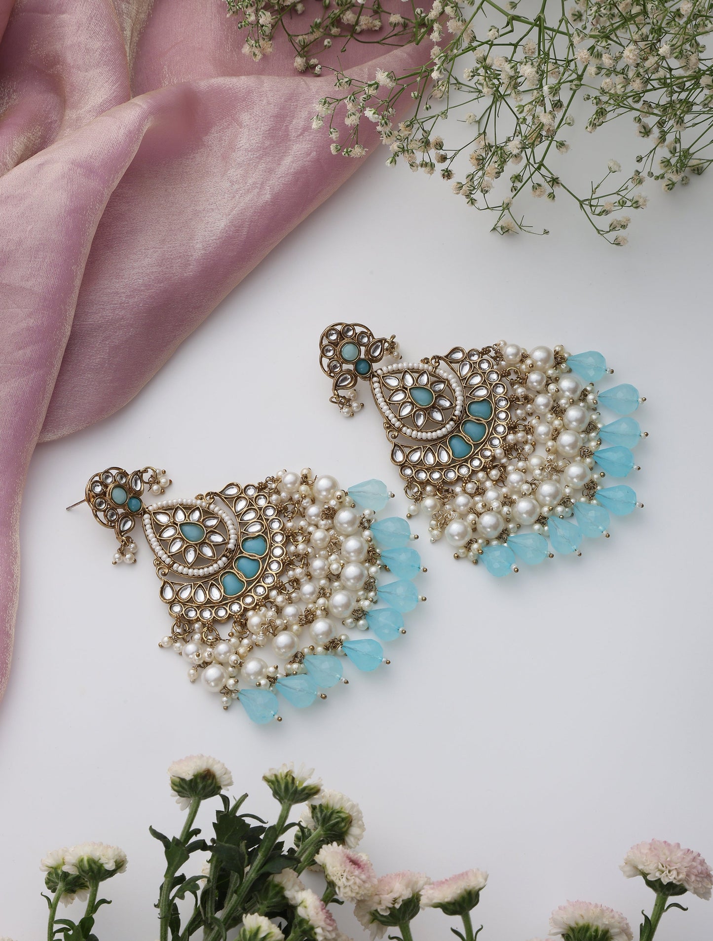 Dhiyona ST Sky Blue Color Kundan Earrings