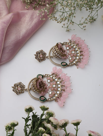Dhiyona ST Pink Color Round Kundan Jhumka Earrings