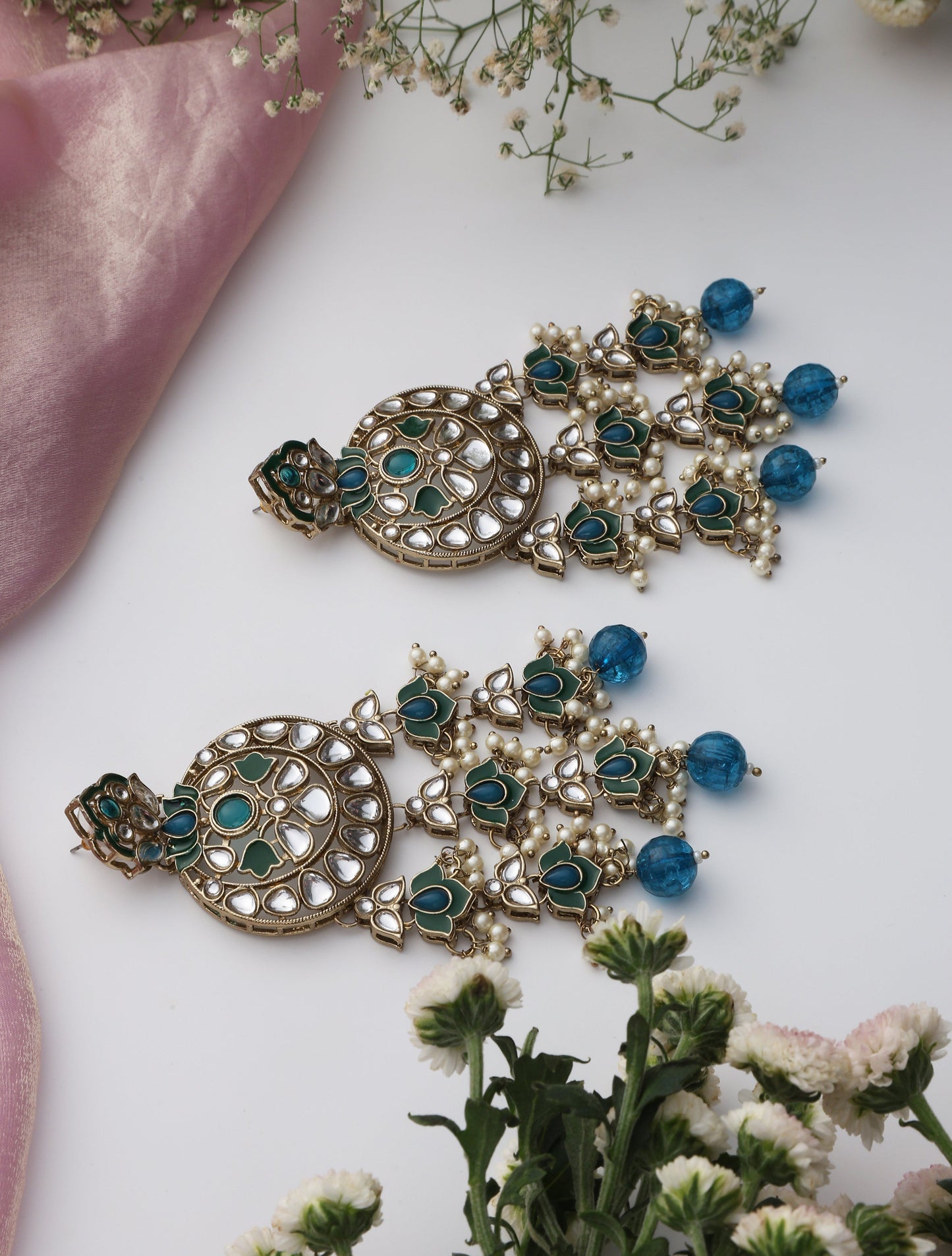 Dhiyona ST Turquoise Blue Color Kundan Earrings