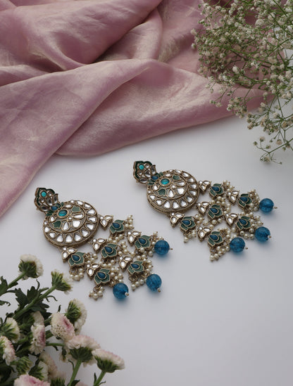 Dhiyona ST Turquoise Blue Color Kundan Earrings