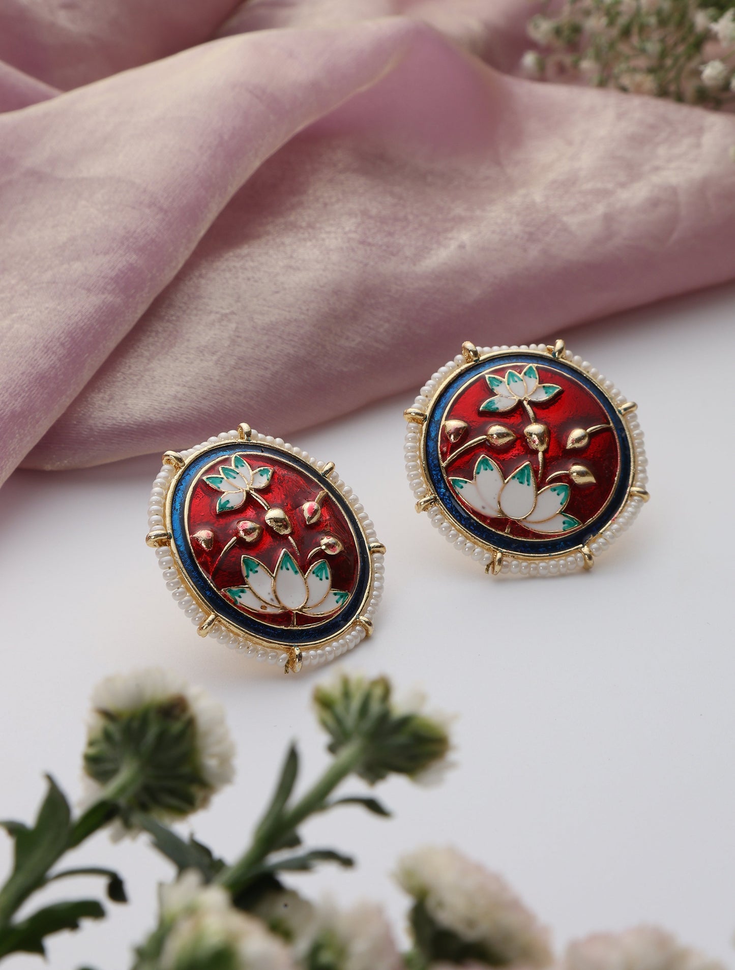 Dhiyona ST Maroon Color Meenakari Stud Earrings