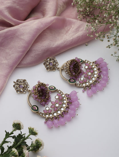 Dhiyona ST Light Purple Round Color Kundan Jhumka Earrings