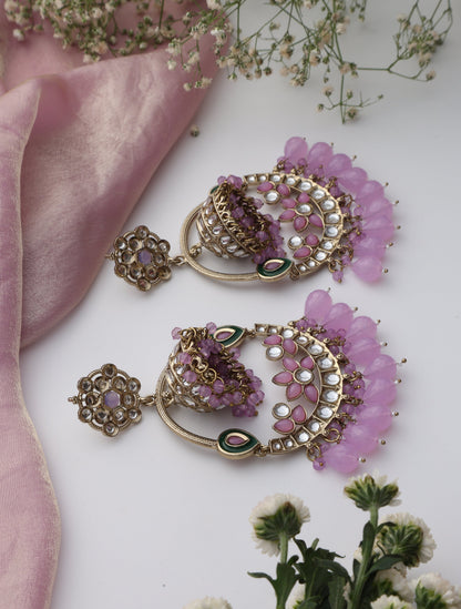 Dhiyona ST Light Purple Round Color Kundan Jhumka Earrings