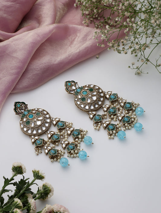 Dhiyona ST Sky Blue Color Kundan Long Earrings