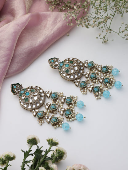 Dhiyona ST Sky Blue Color Kundan Long Earrings