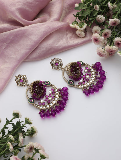 Dhiyona ST Purple Color Round Kundan Jhumka Earrings