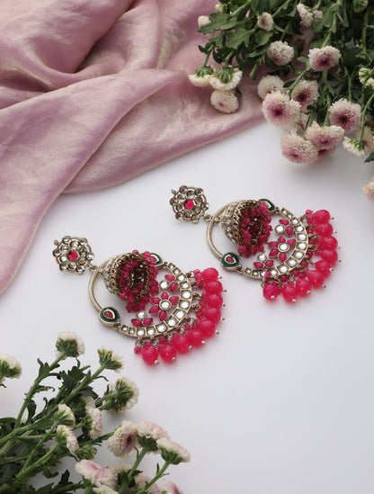 Dhiyona ST Rani Color Round Kundan Jhumka Earrings