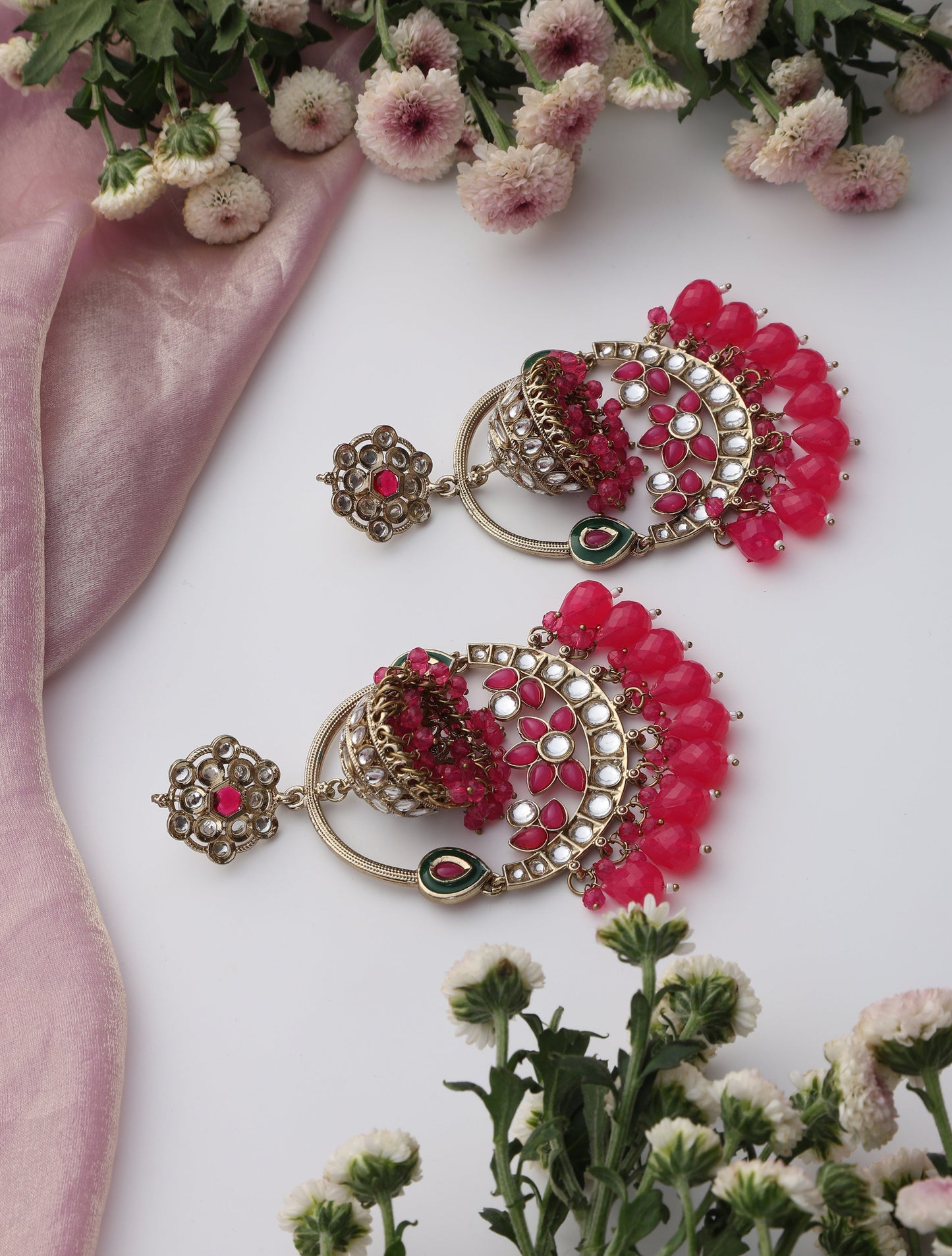 Dhiyona ST Rani Color Round Kundan Jhumka Earrings