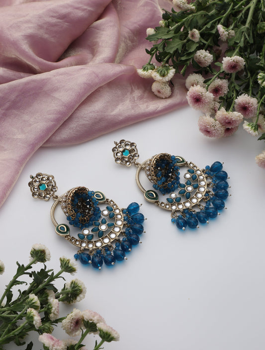Dhiyona ST Turquoise Blue Round Color Kundan Jhumka Earrings