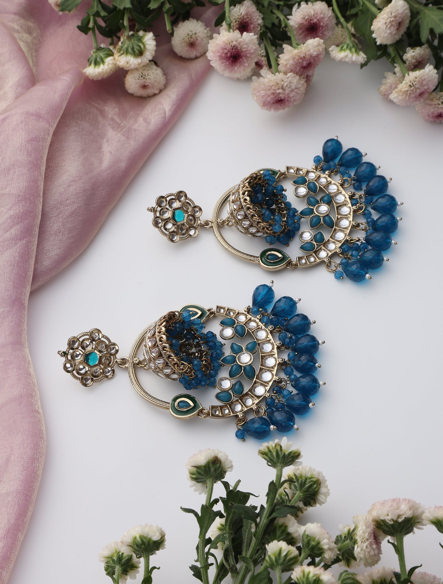 Dhiyona ST Turquoise Blue Round Color Kundan Jhumka Earrings