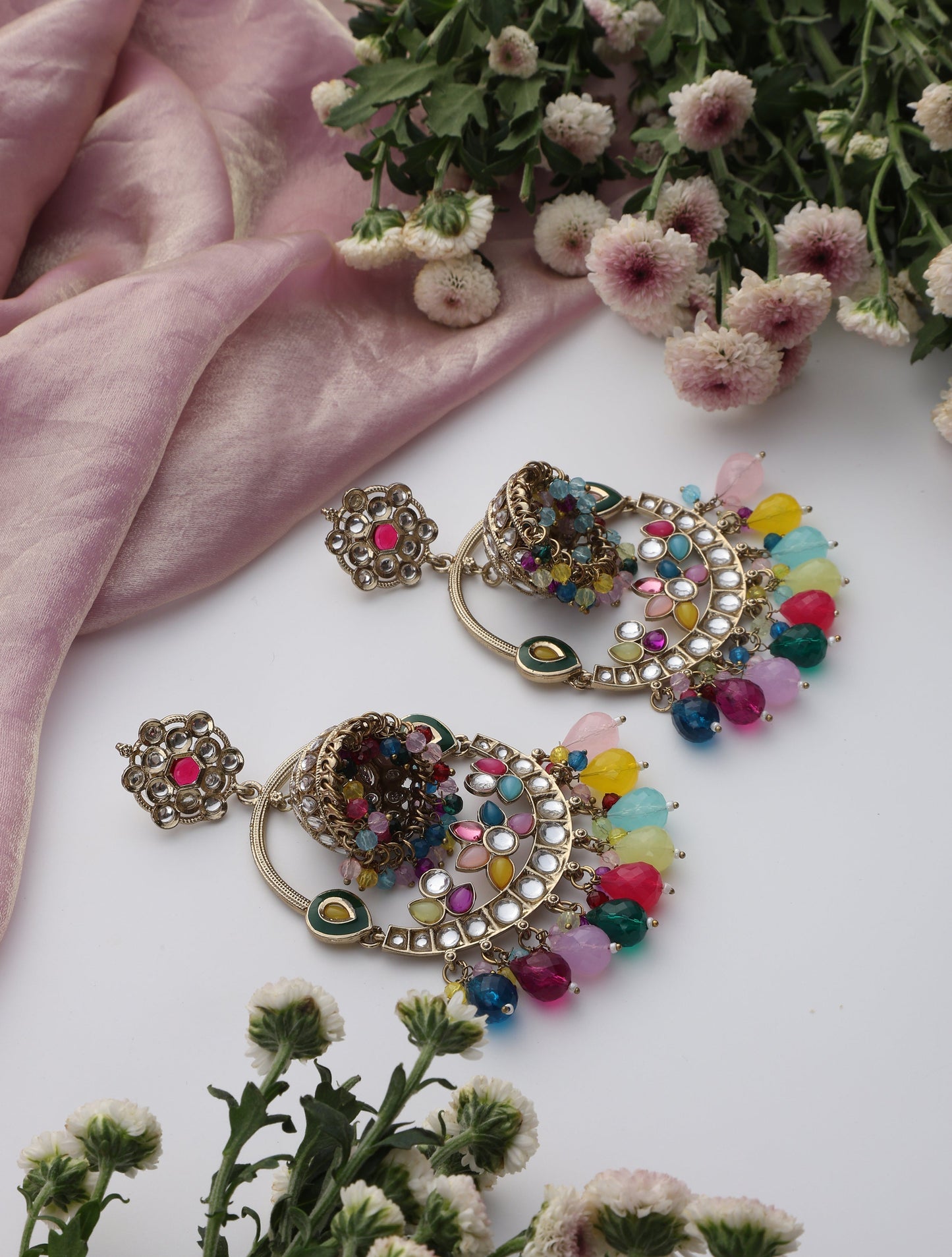 Dhiyona ST Multi Color Round Kundan Jhumka Earrings