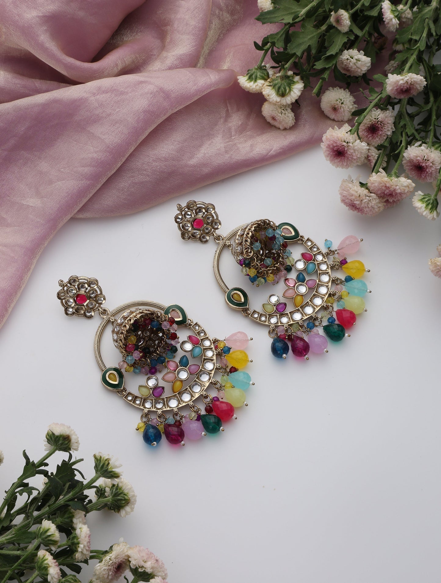 Dhiyona ST Multi Color Round Kundan Jhumka Earrings