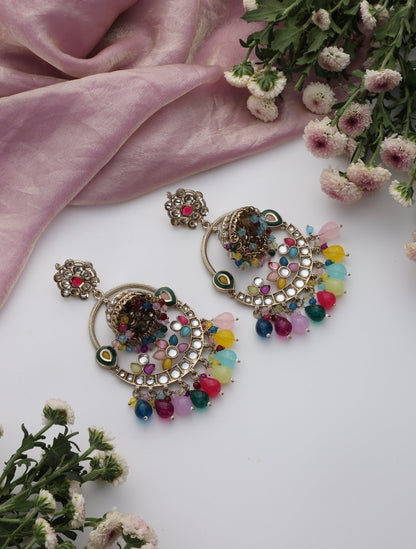 Dhiyona ST Multi Color Round Kundan Jhumka Earrings