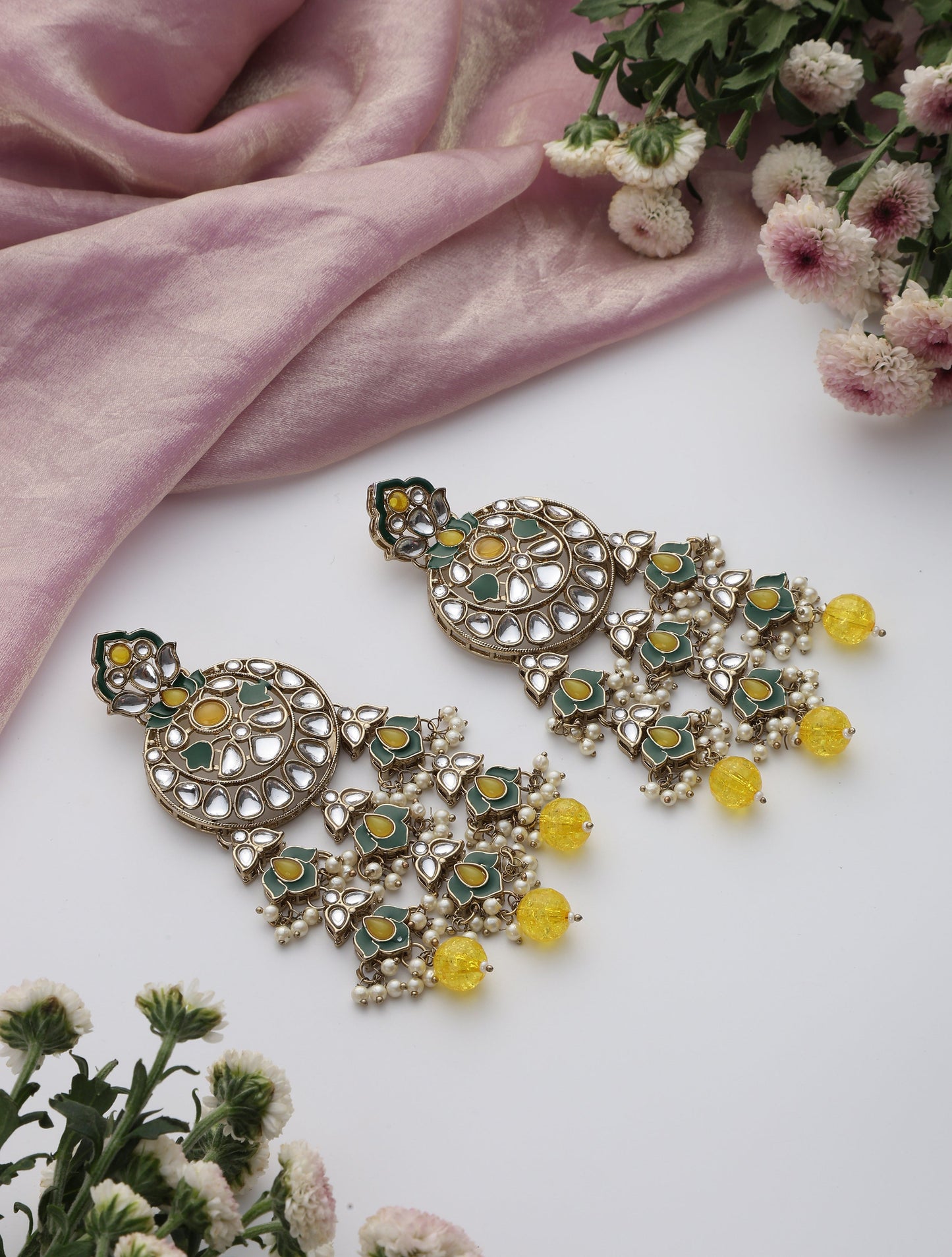 Dhiyona ST Yellow Color Kundan Long Earrings