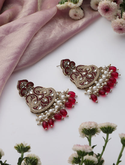 Dhiyona ST Rani Color Kundan Earrings