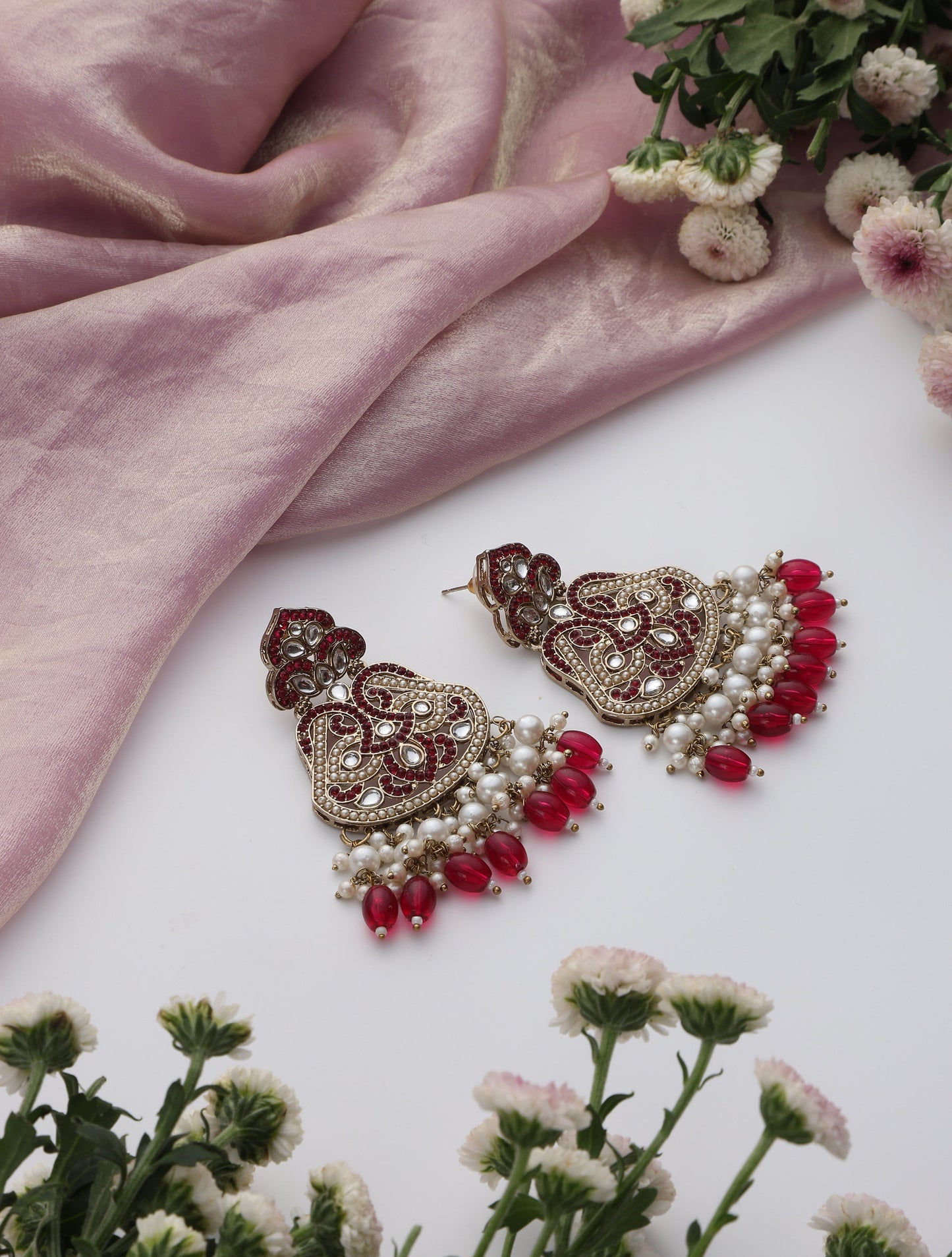 Dhiyona ST Rani Color Kundan Earrings