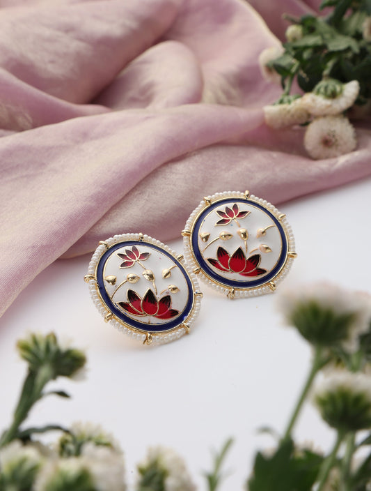 Dhiyona ST White Color Meenakari Stud Earrings