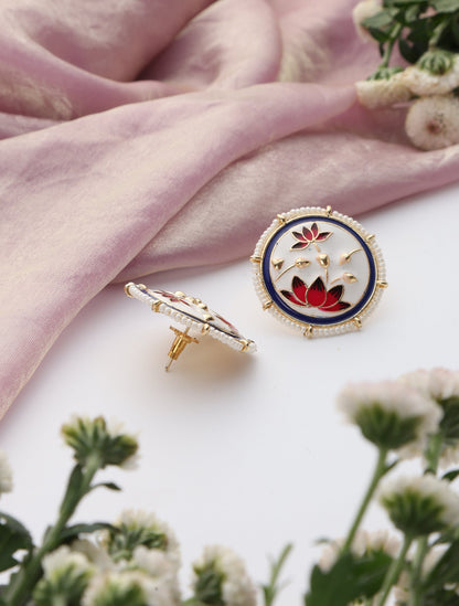 Dhiyona ST White Color Meenakari Stud Earrings