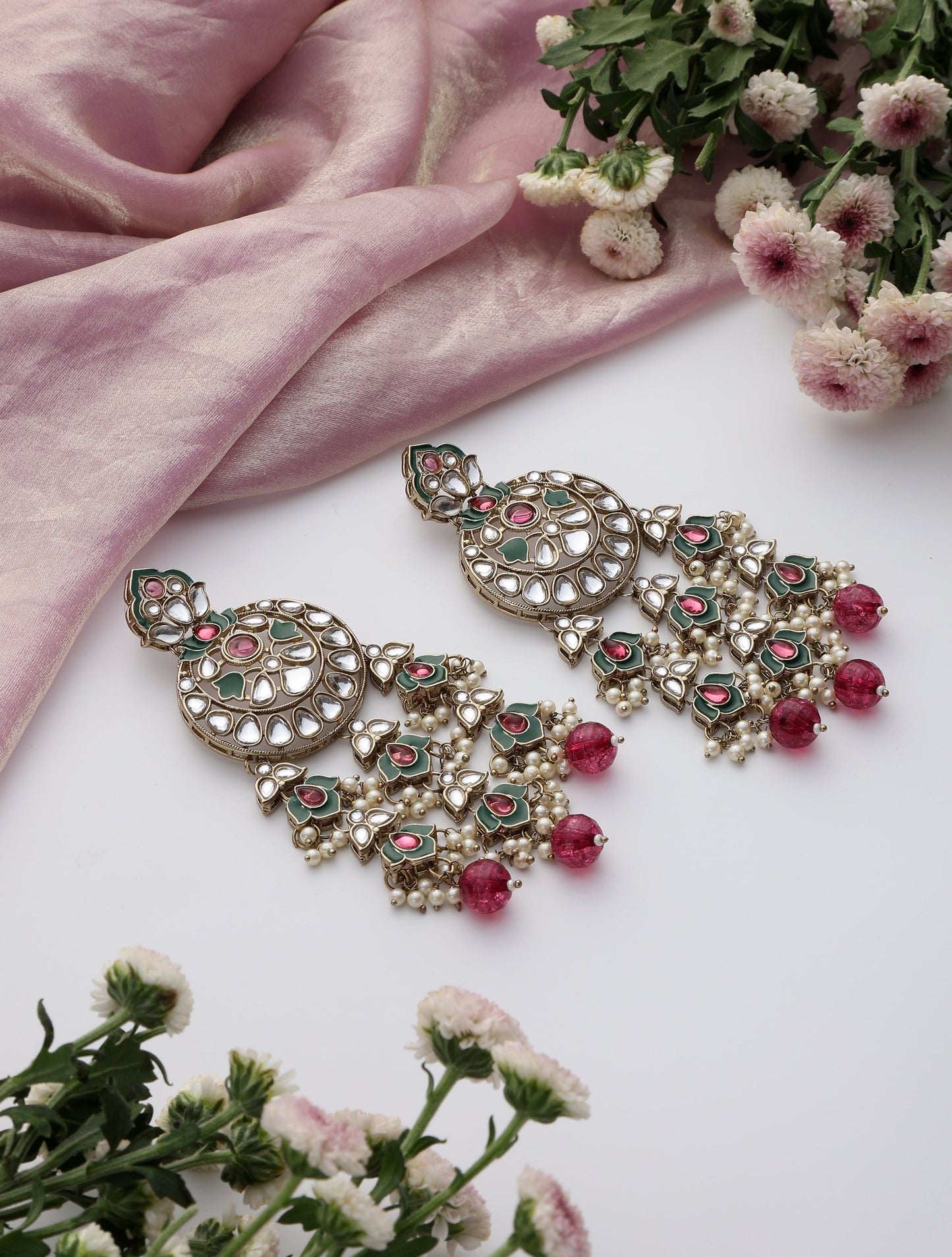 Dhiyona ST Magenta Color Kundan Earrings