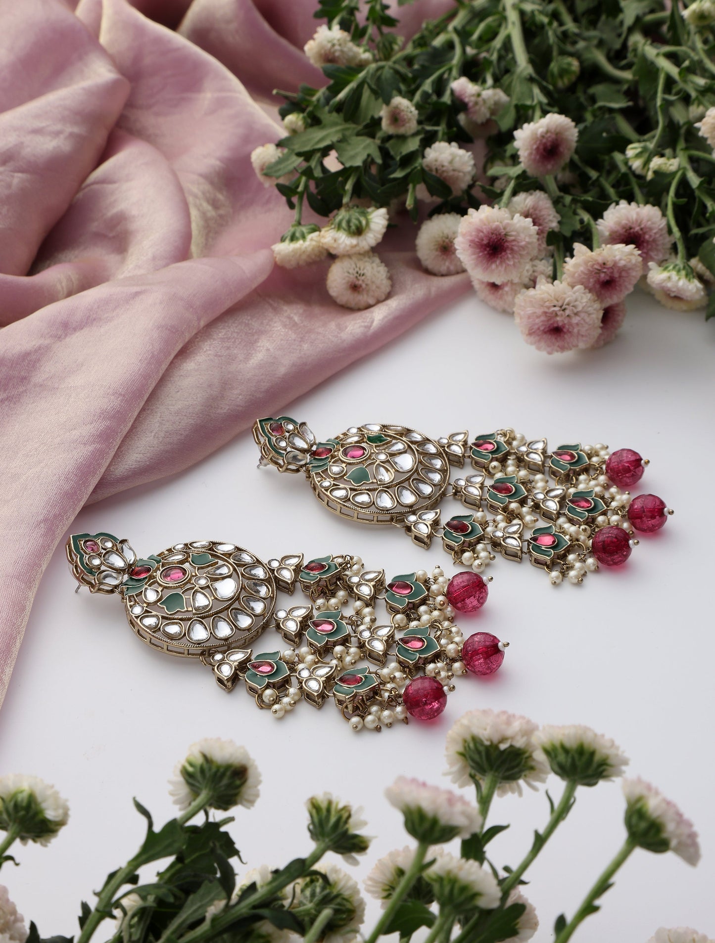 Dhiyona ST Magenta Color Kundan Earrings