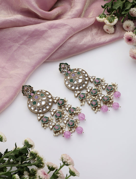 Dhiyona ST Light Purple Color Kundan Long Earrings