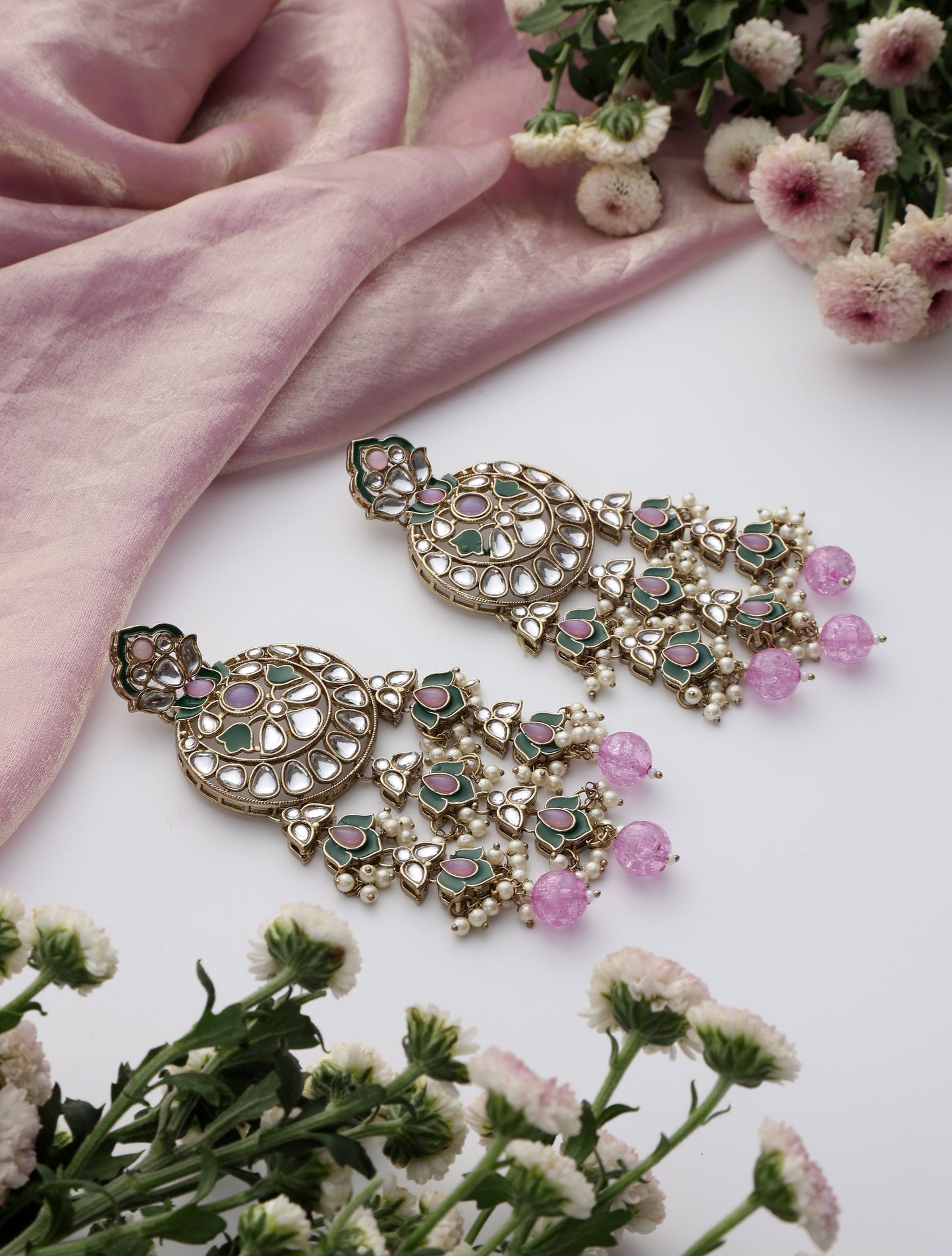 Dhiyona ST Light Purple Color Kundan Long Earrings