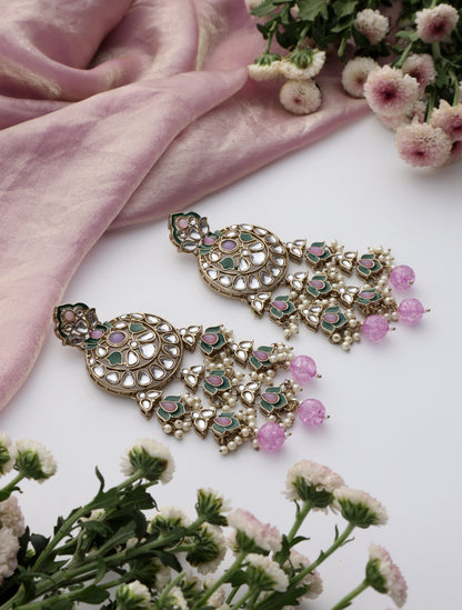 Dhiyona ST Light Purple Color Kundan Long Earrings
