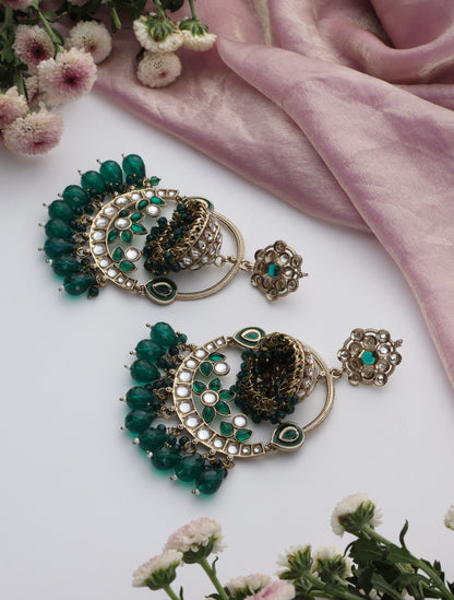 Dhiyona ST Green Round Color Kundan Jhumka Earrings