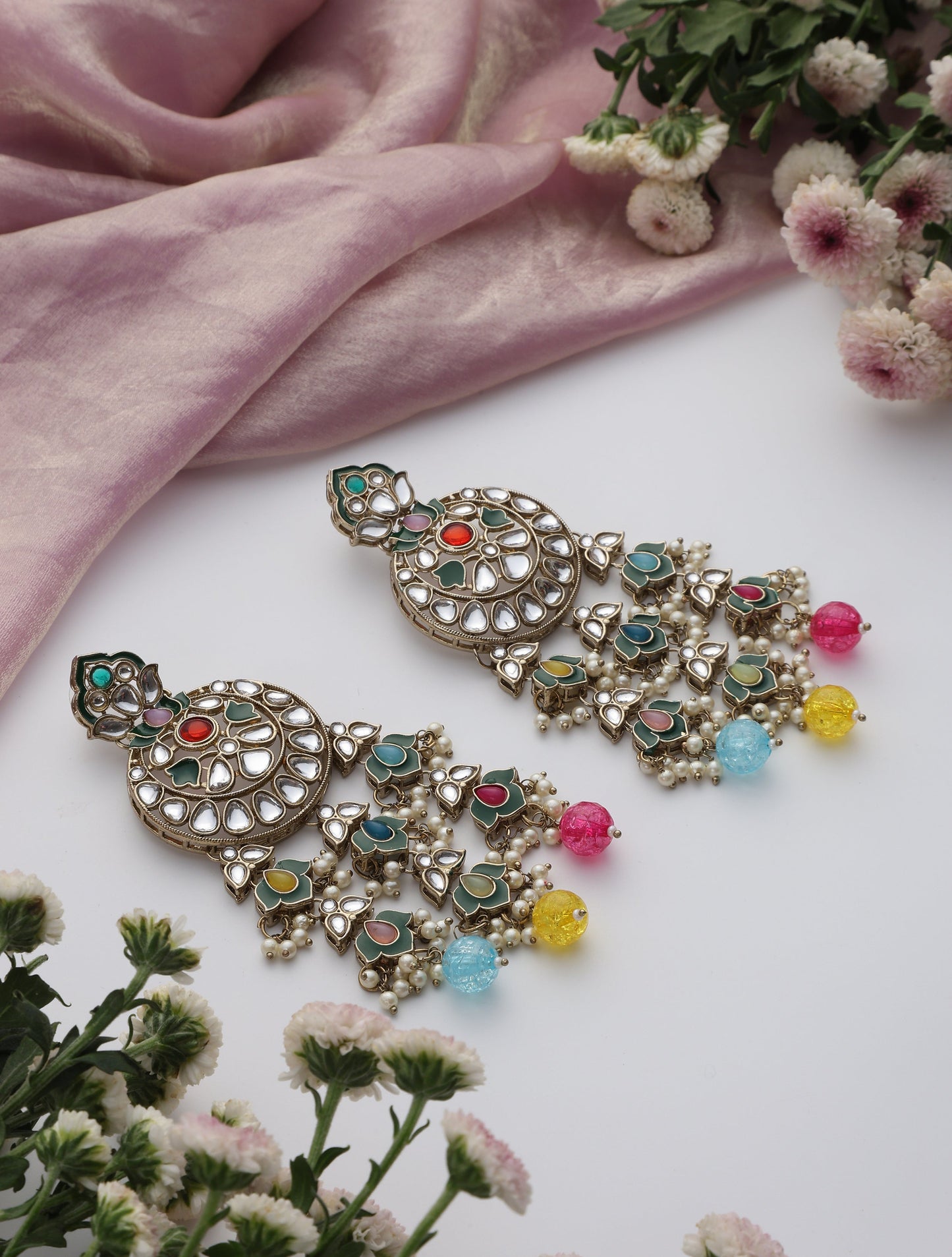 Dhiyona ST Multi Color Kundan Earrings