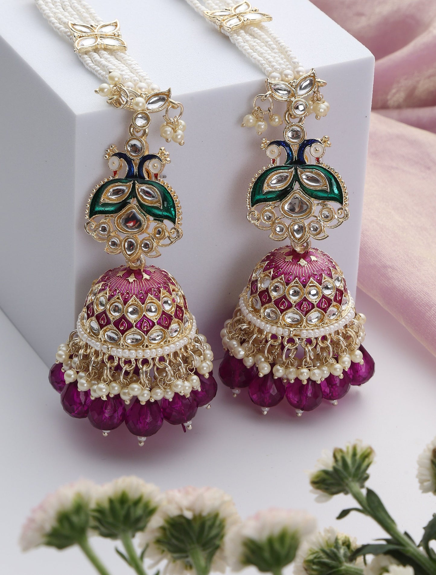 Dhiyona ST Purple Color Meenakari Kundan Earrings