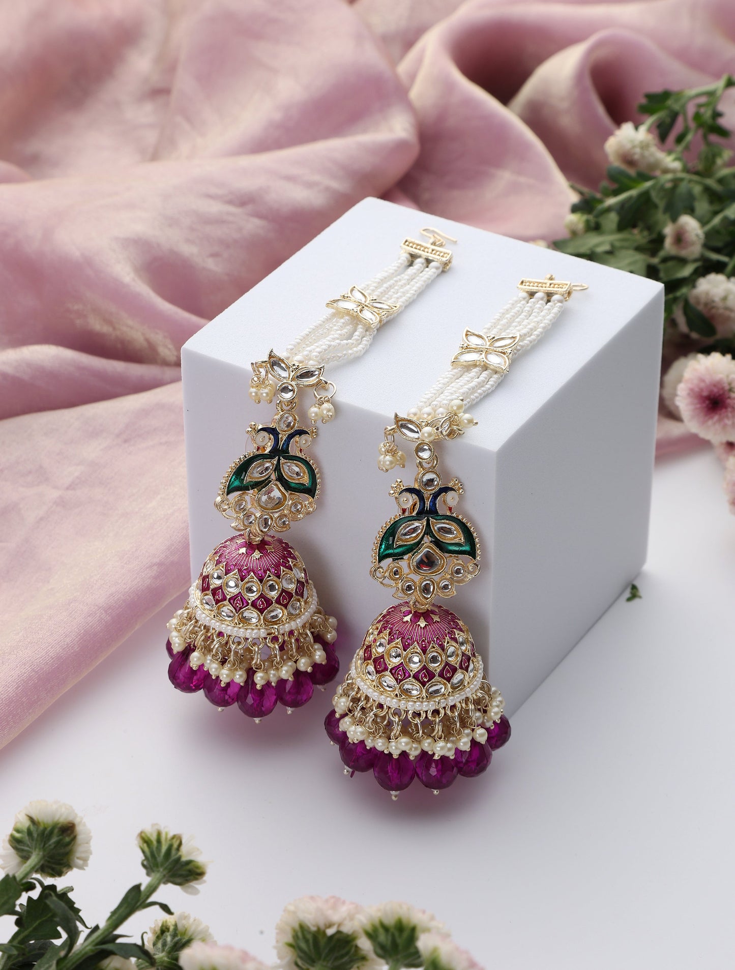 Dhiyona ST Purple Color Meenakari Kundan Earrings