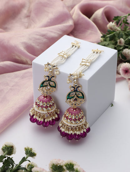 Dhiyona ST Purple Color Meenakari Kundan Earrings