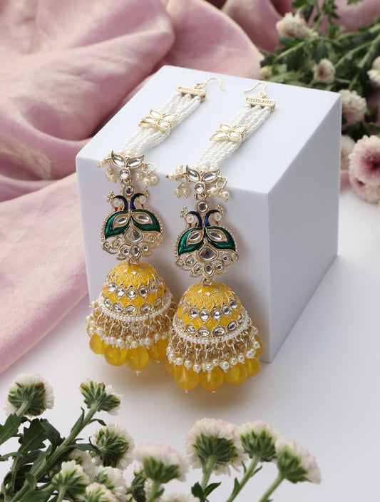 Dhiyona ST Yellow Color Meenakari Kundan Earrings