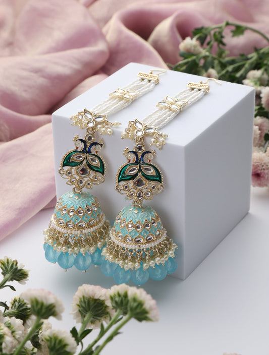 Dhiyona ST Sky Blue Color Meenakari Kundan Earrings