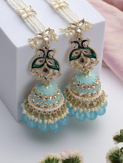 Dhiyona ST Sky Blue Color Meenakari Kundan Earrings