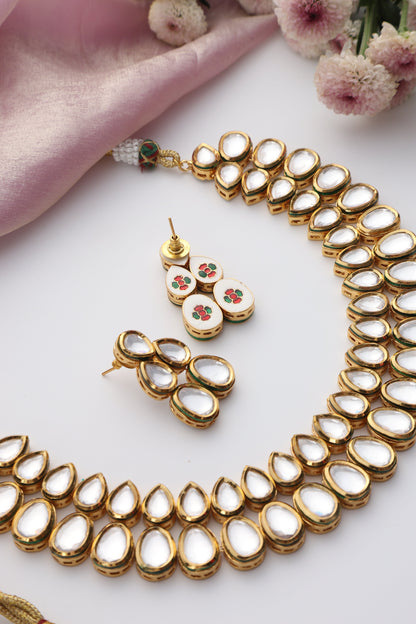 Dhiyona ST Polki Double String Necklace and Earring
