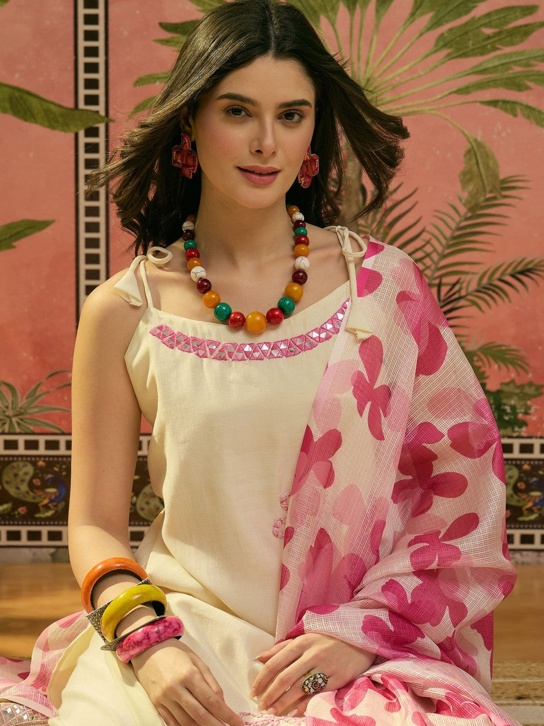 Dhiyona SN Embroidered Round Neck Kurta Trousers & Dupatta