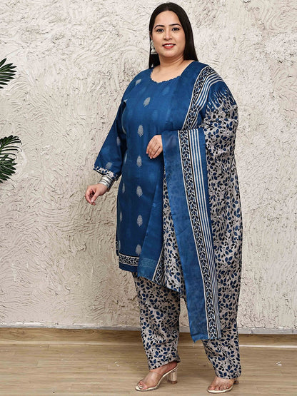Dhiyona KL Women Plus Size Floral Printed Regular Kurta with Salwar & Dupatta