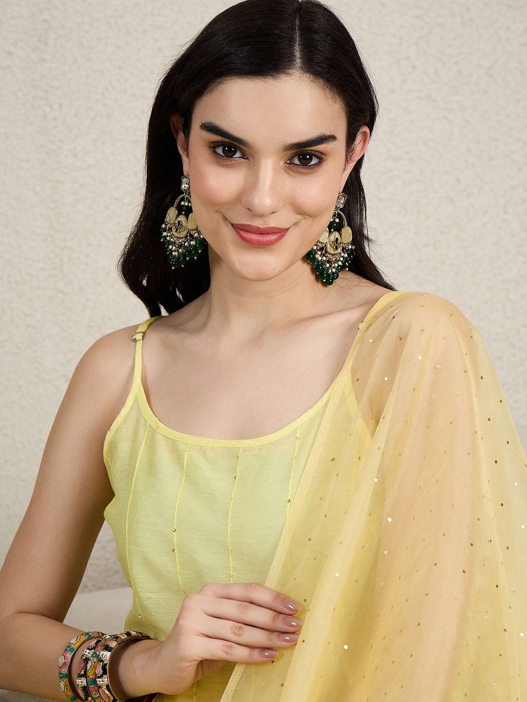 Dhiyona HOP Floral Embroidered Sequinned Straight Kurta With Sharara & Dupatta
