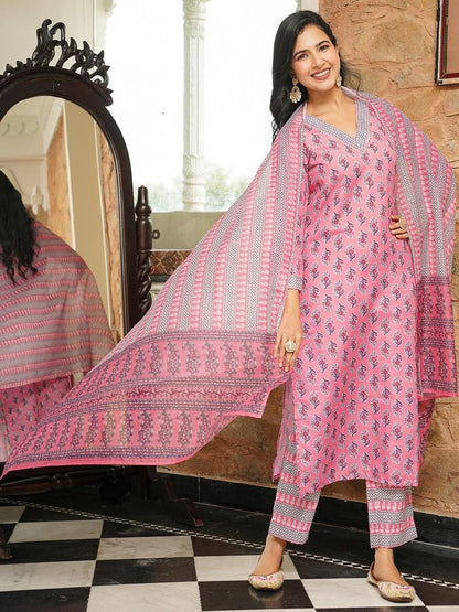 Dhiyona KL Women Ethnic Motifs Printed Regular Kurta with Trousers & With Dupatta